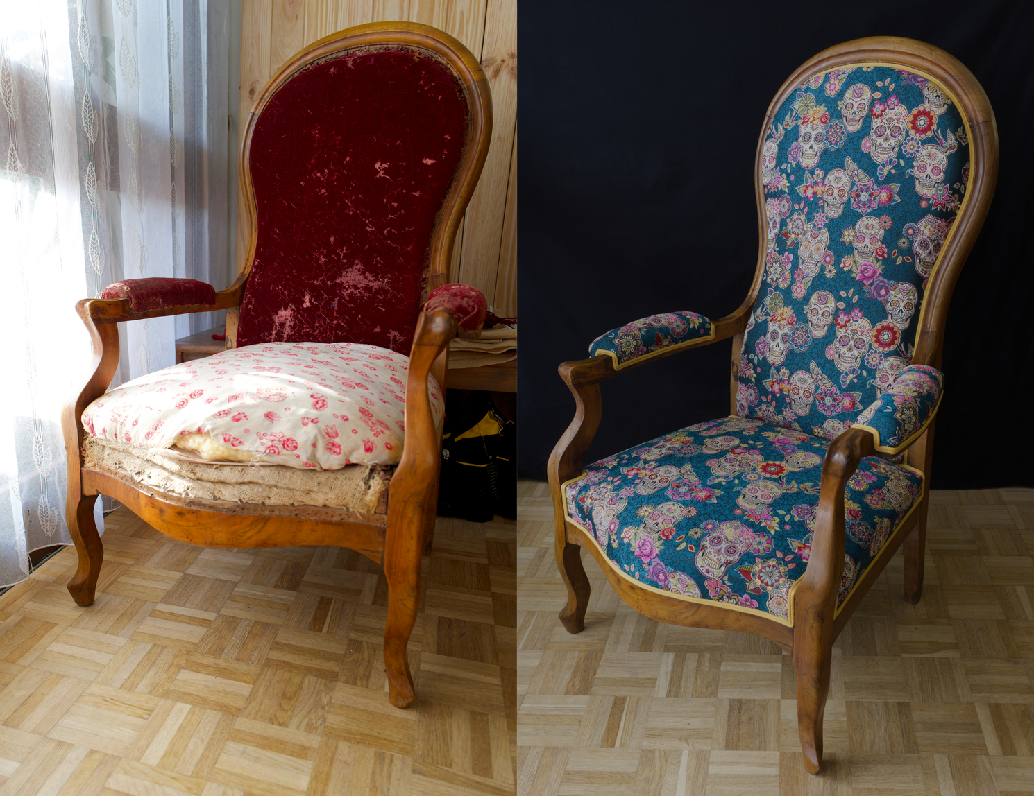 Avant-après d'un fauteuil voltaire